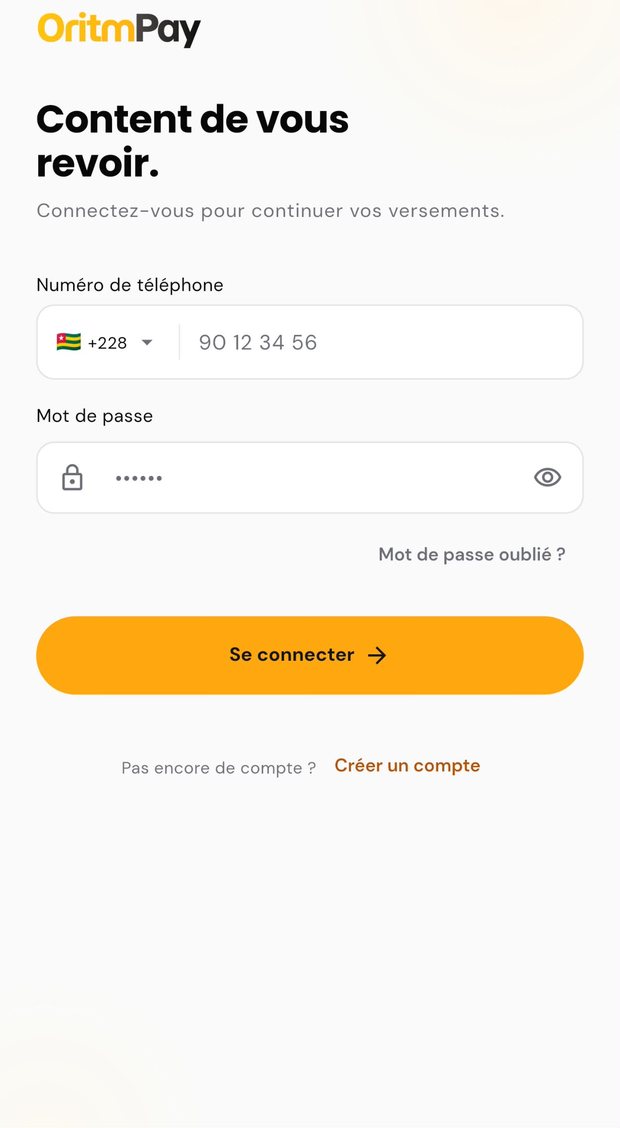Connexion à l’application OritmPay